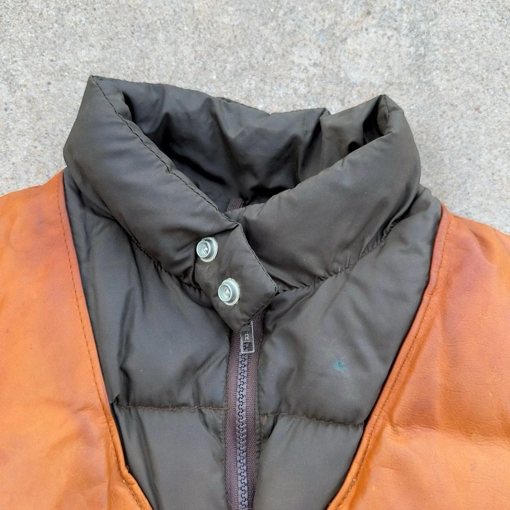 VTG Schott NYC Leather Down Plume Puffer Vest Men's Size 44 Western 70s 80s USA